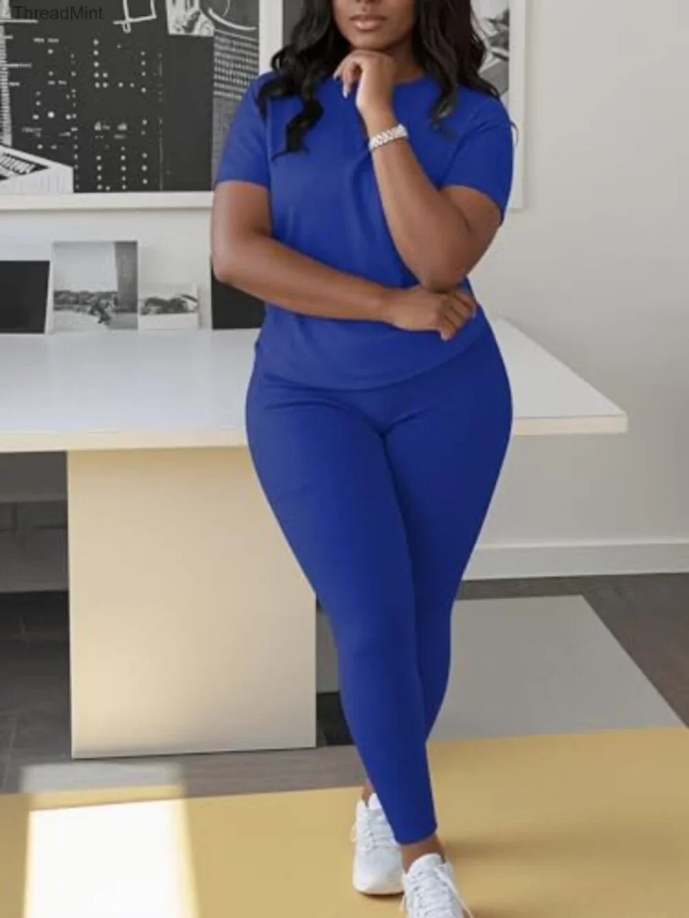 Women's 2 Piece Lounge Set V Neck Short Sleeve Top & Long Pants Casual Vacation